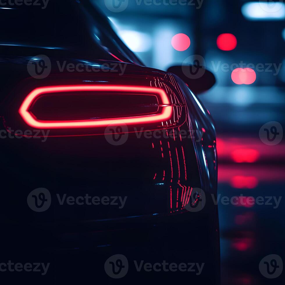 Modern Car Tail Light at Night with City Lights Blurred Background photo