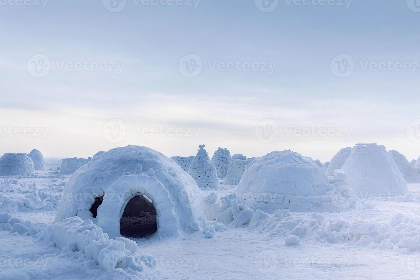 igloo made of ice and snow. Lots of igloo built. snow winter photo