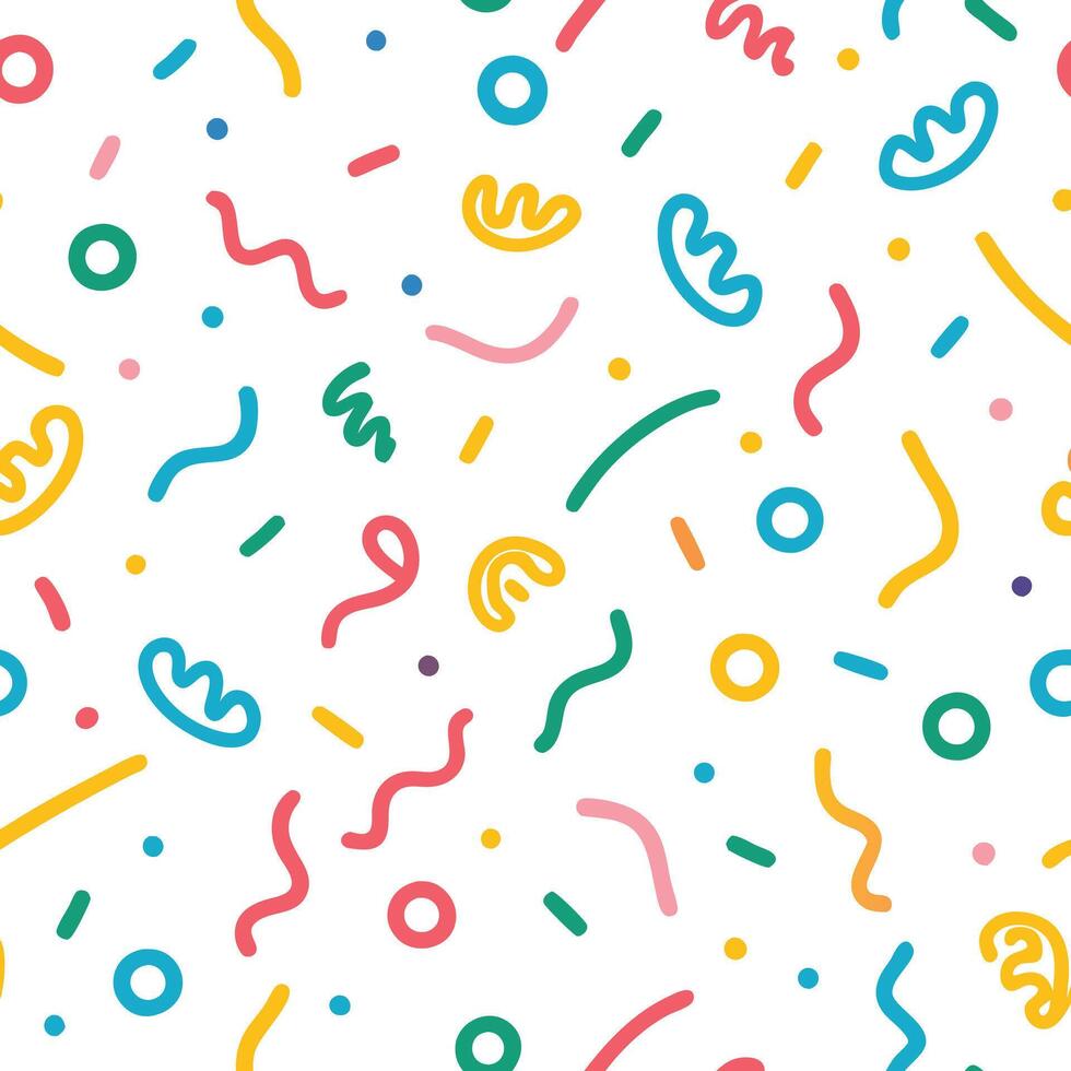 a colorful pattern with confetti and shapes white background , vector