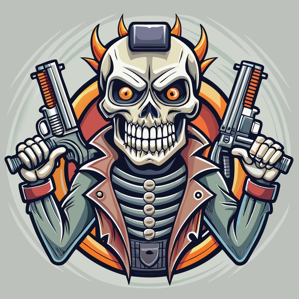 skull with guns and a skull mask white background vector