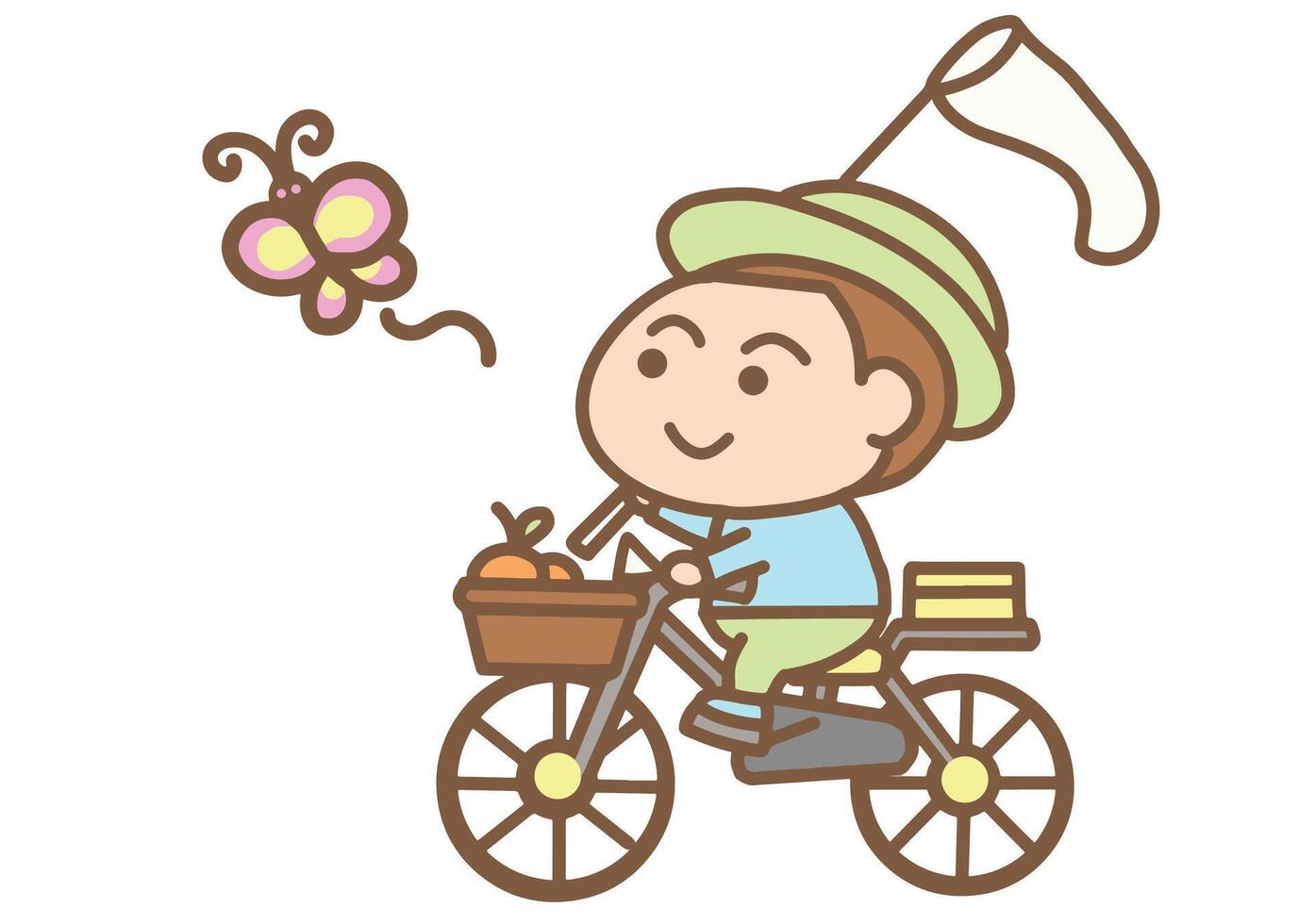 A boy riding a bicycle to catch a butterfly vector
