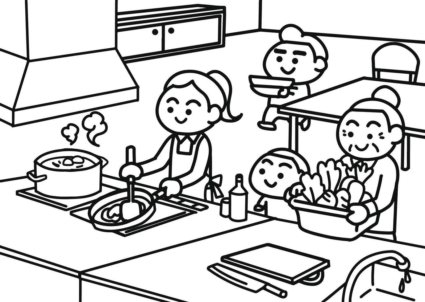 Mother is preparing food for the children vector