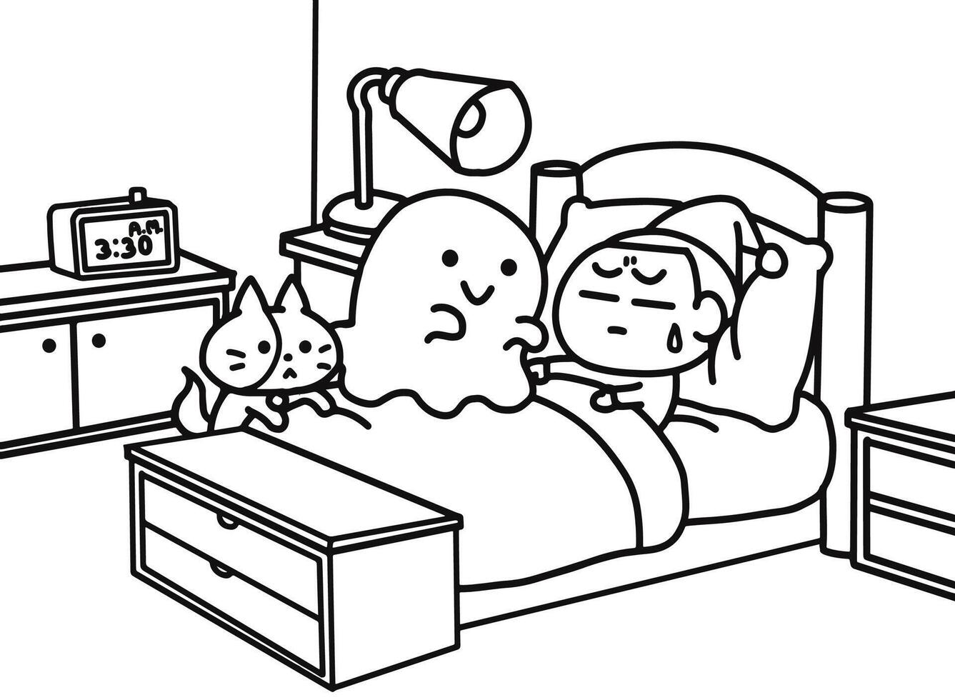 A little boy is sleep paralysis at night. vector