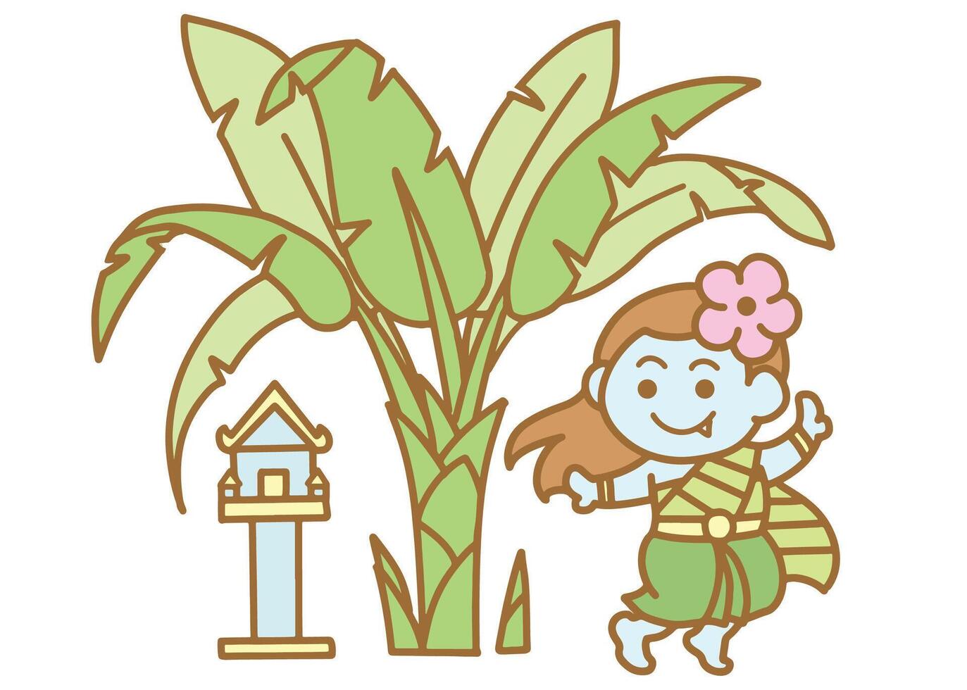Banana tree ghost and Spirit house. vector