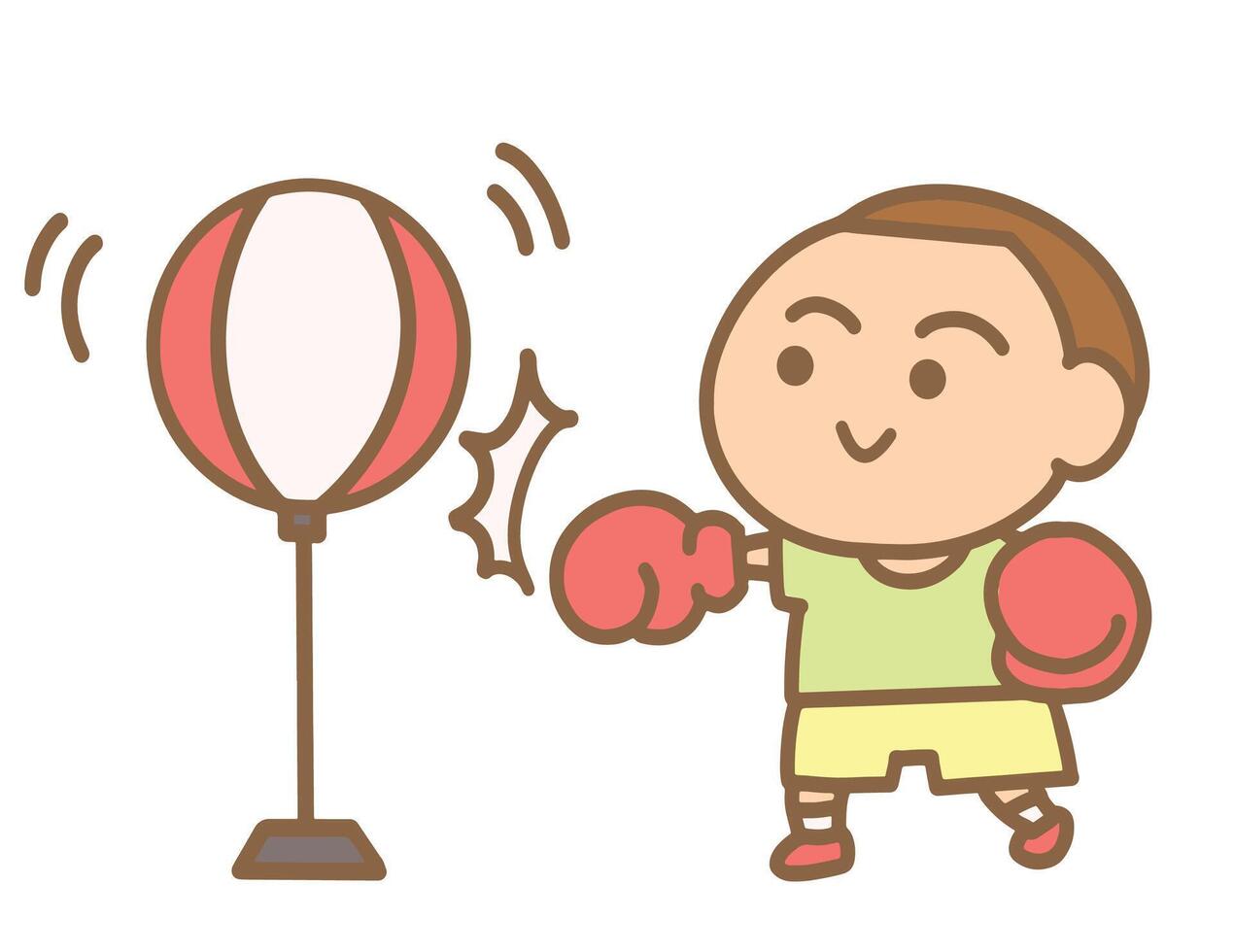 Little boy practicing boxing with a boxing ball vector