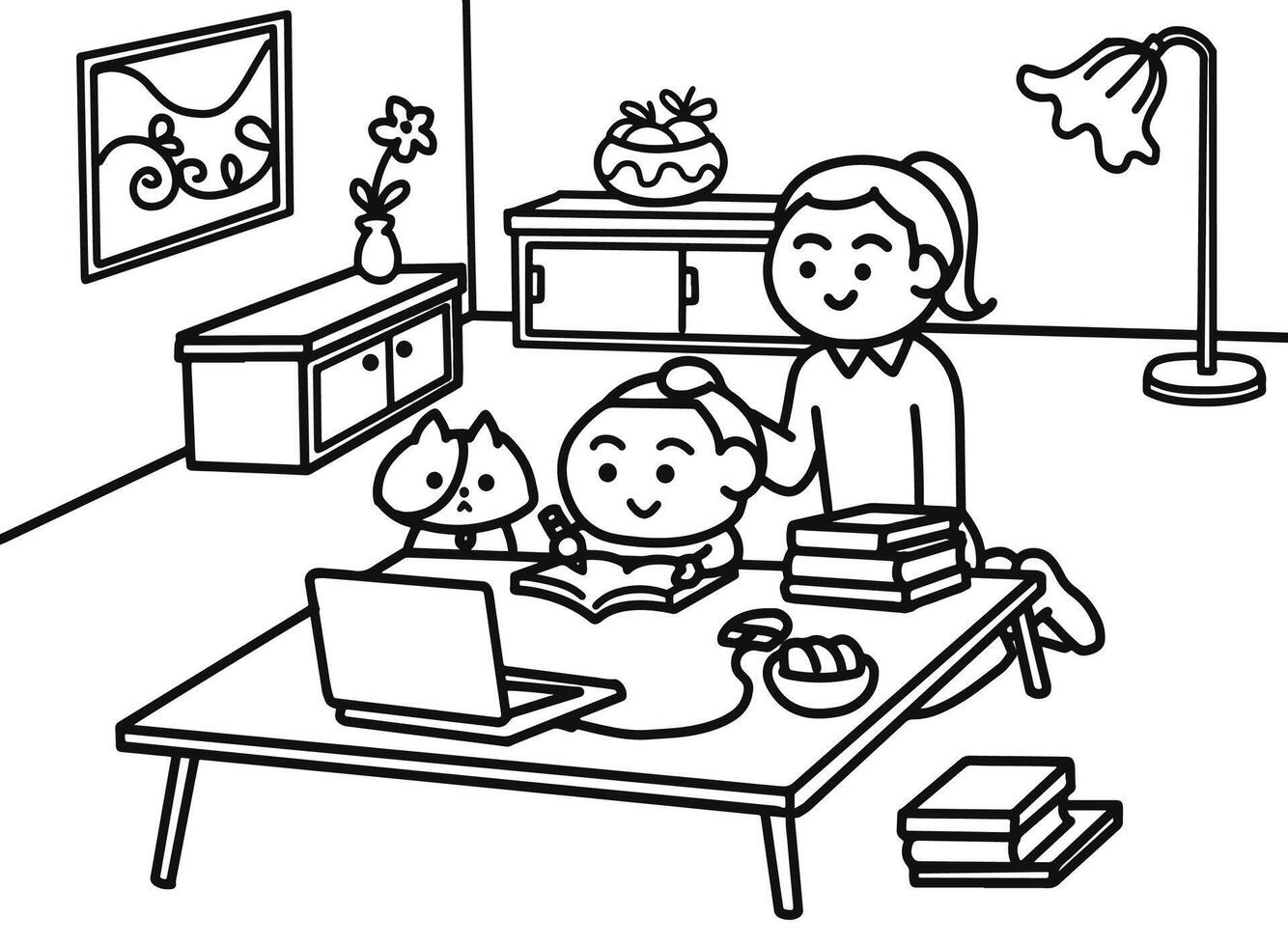 Little boy doing homework at home vector