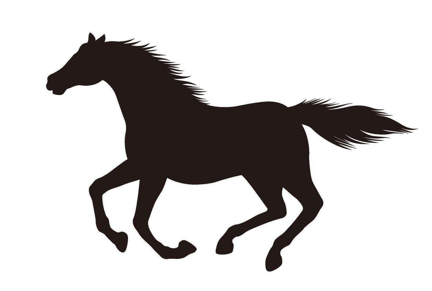A Galloping Horse Monochrome Silhouette Illustration Isolated On A White Background. vector