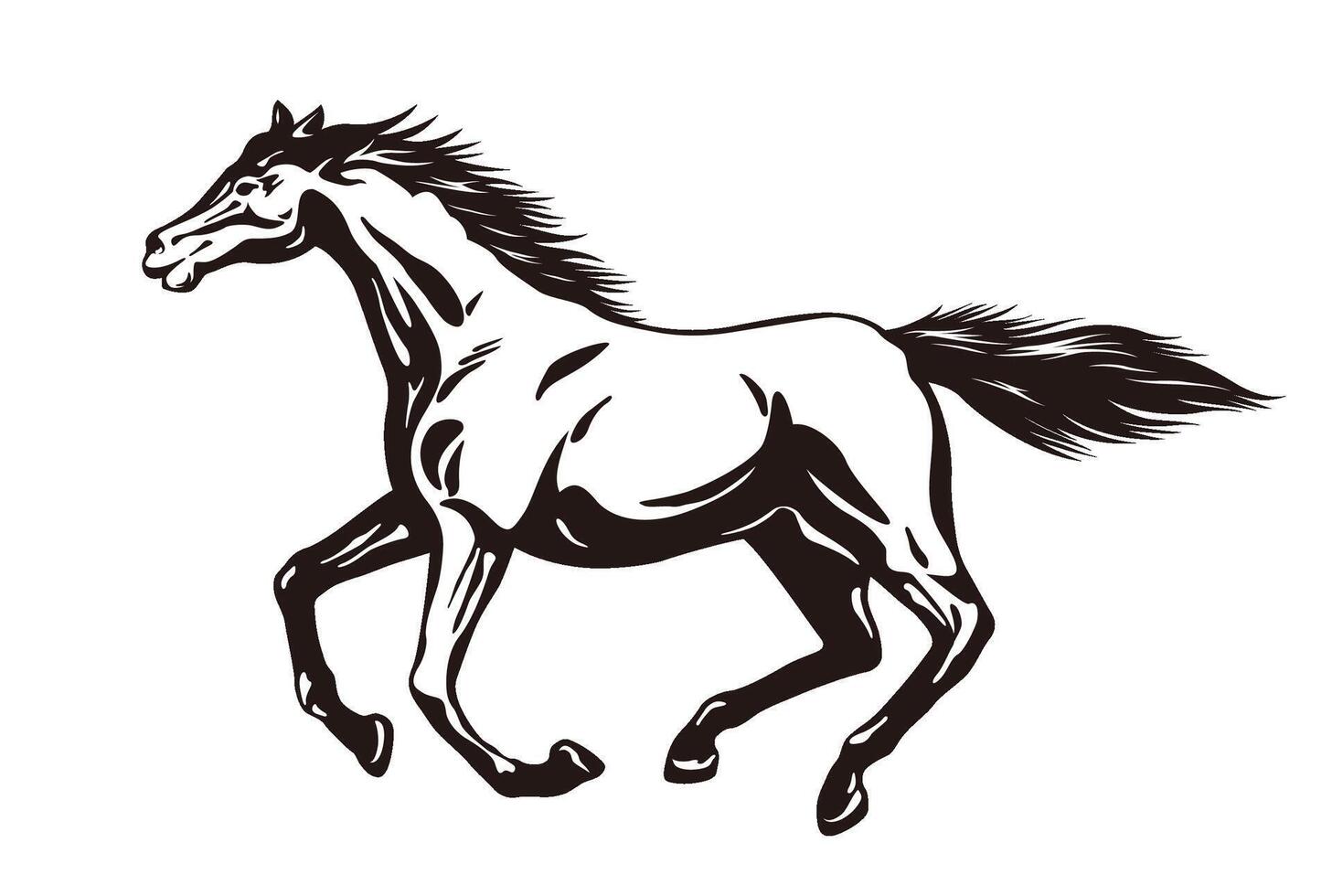 Galloping Horse Monochrome Illustration Isolated On A White Background. vector