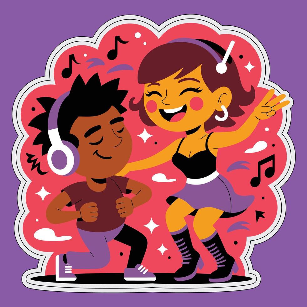 A sticker of a couple dancing and listening to music vector