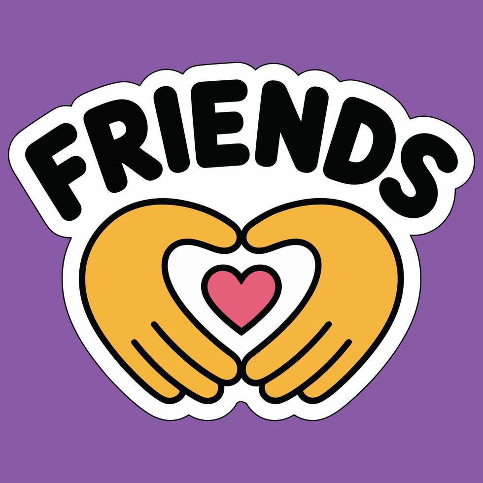 Friends Sticker with Heart Hands Design. vector