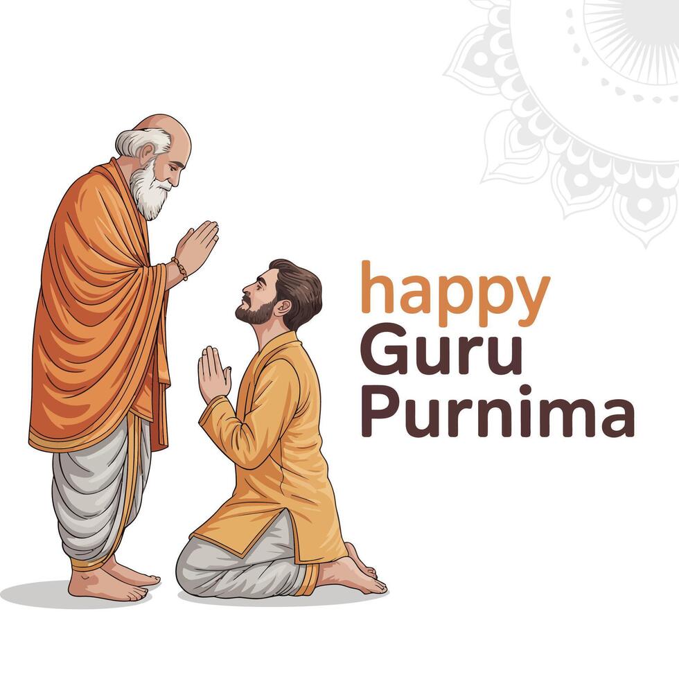 Flat Style Guru Purnima with Disciple Bowing. vector