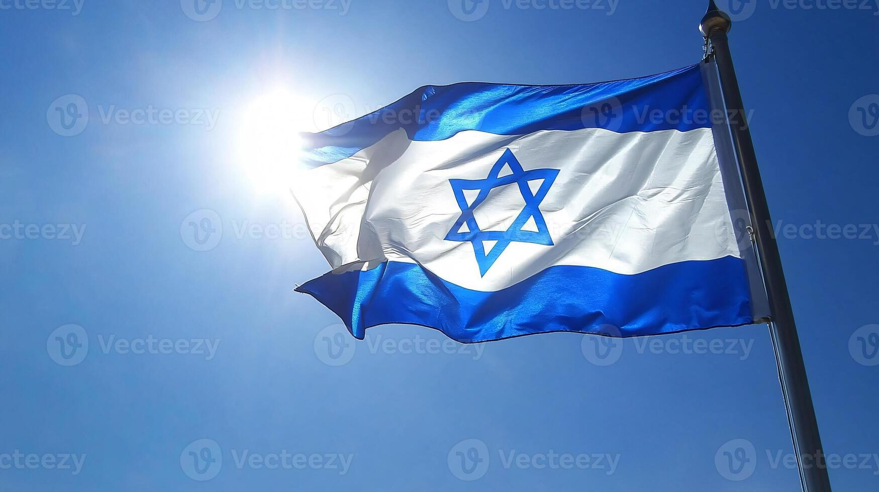Israeli Flag Waving in Clear Blue Sky, Patriotic Kid Background photo