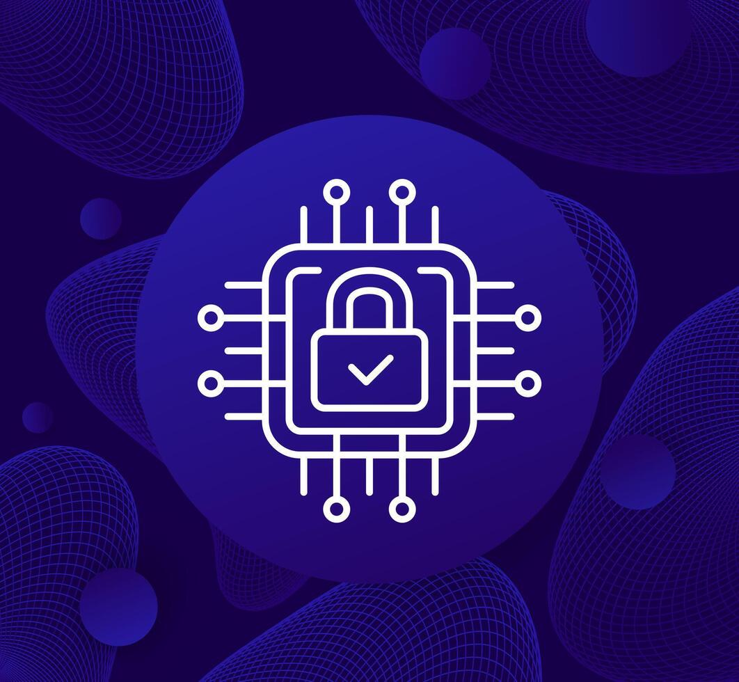 Hardware encryption line icon with a chip vector