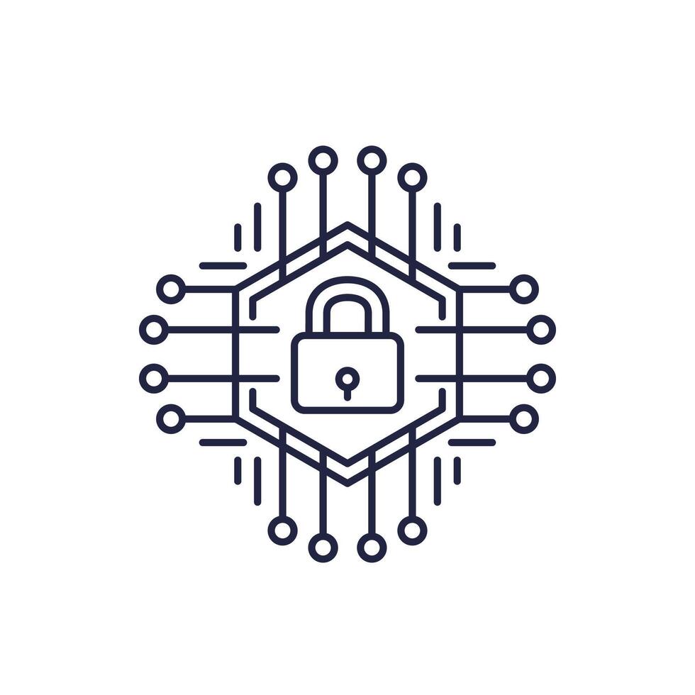 Hardware encryption icon, line design vector