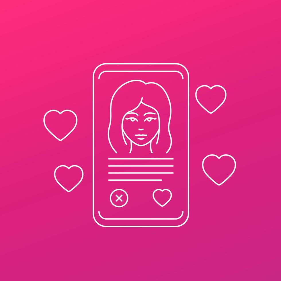 Dating app line icon with a phone vector