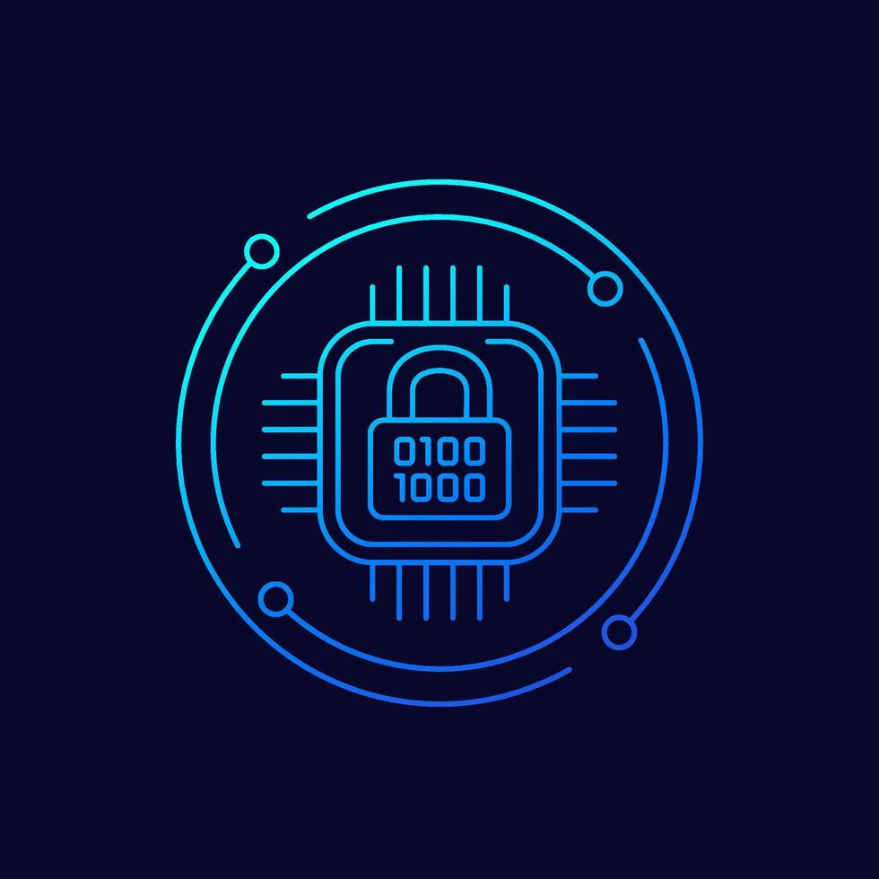 Hardware encryption icon, linear design vector