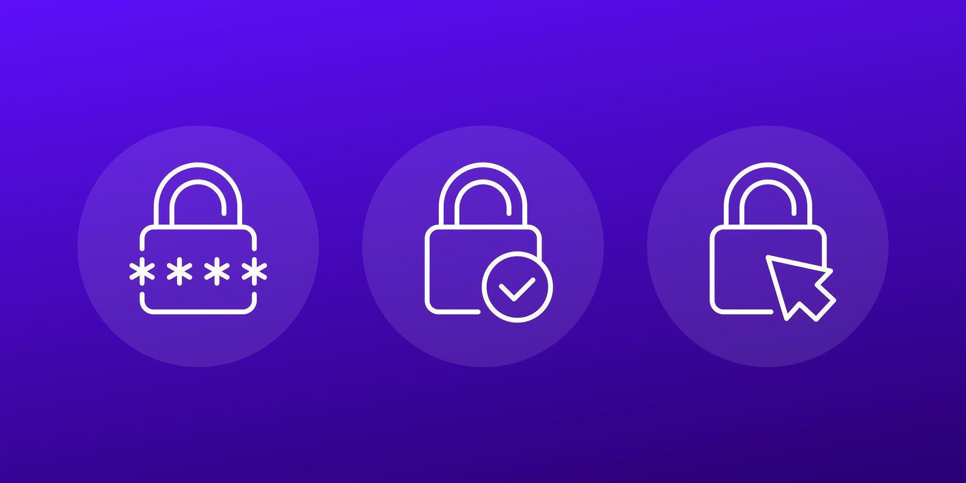 access line icons with a lock for apps and web vector