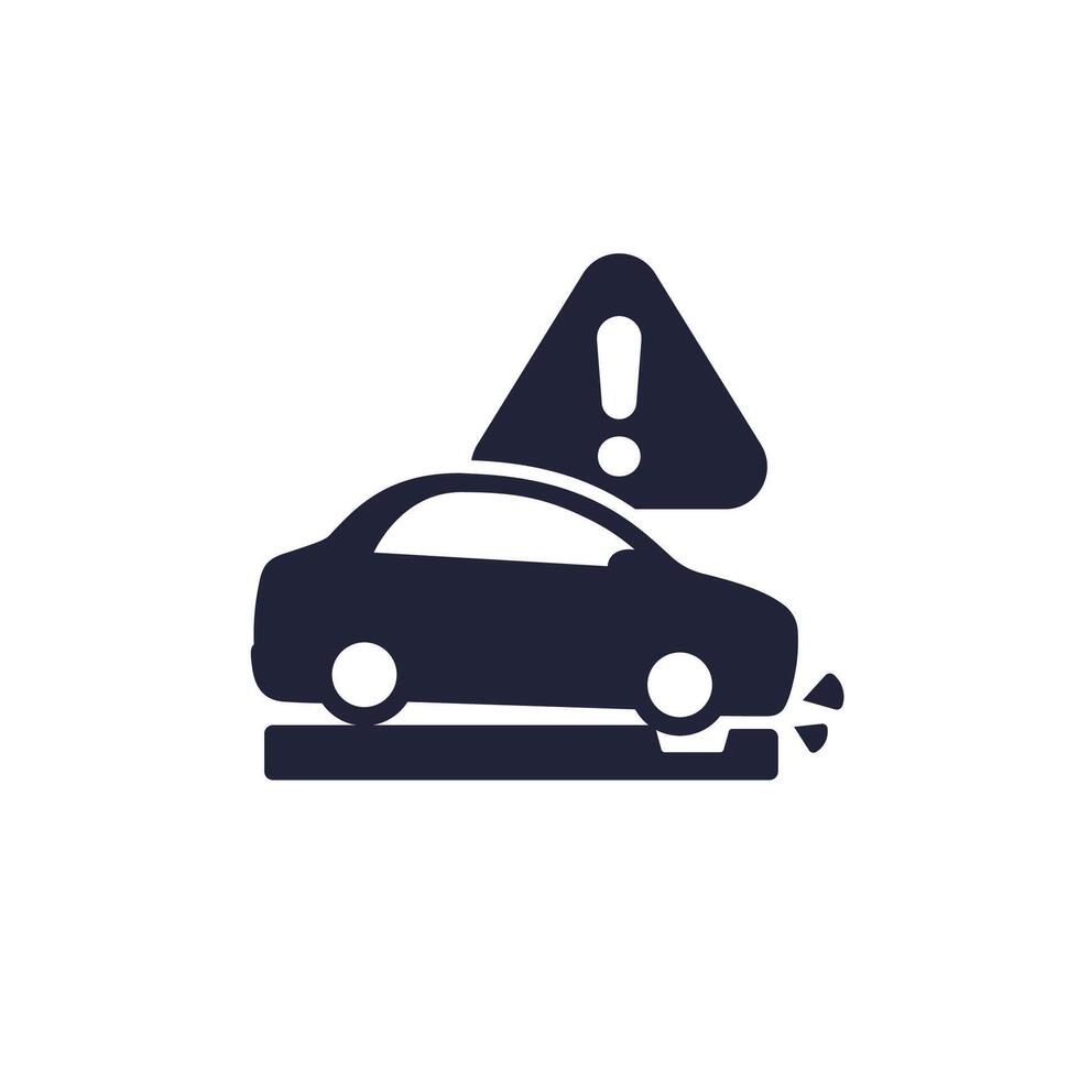 pothole warning icon with a car on white vector