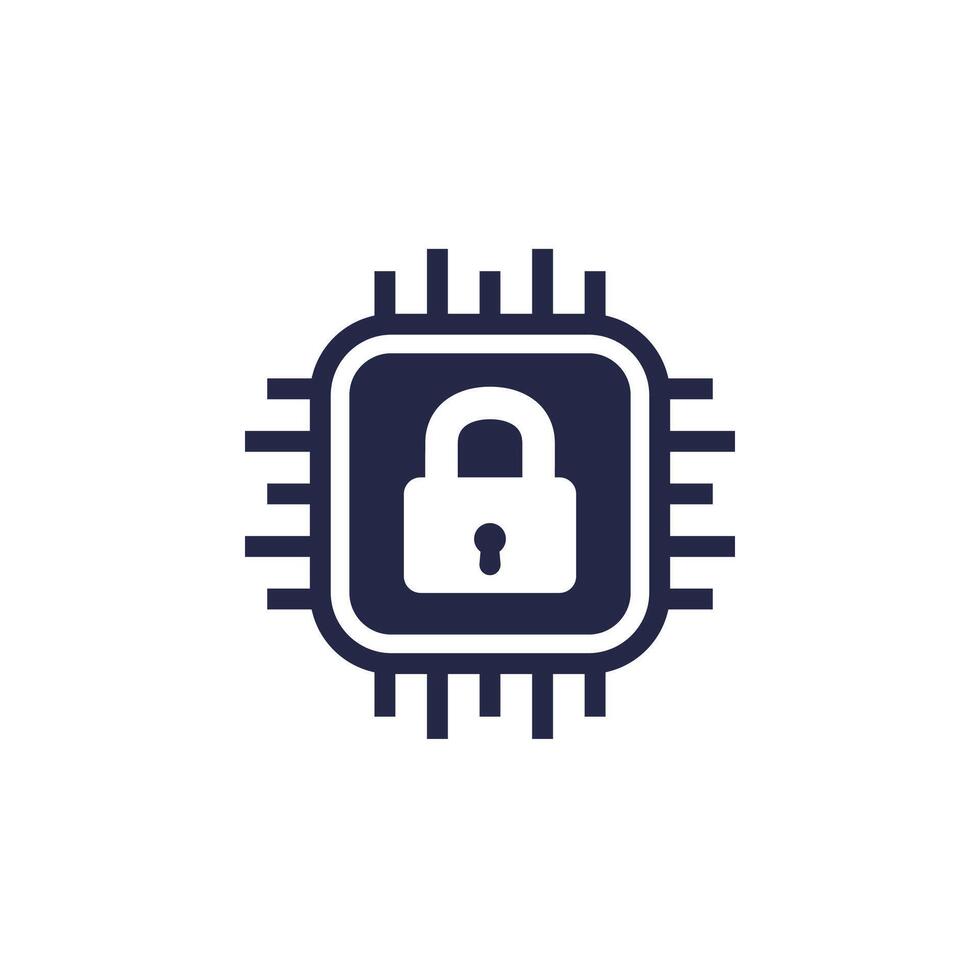 Hardware encryption icon with a microchip vector