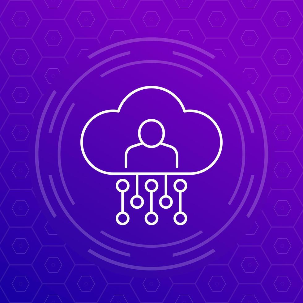 User of SaaS line icon with cloud, vector