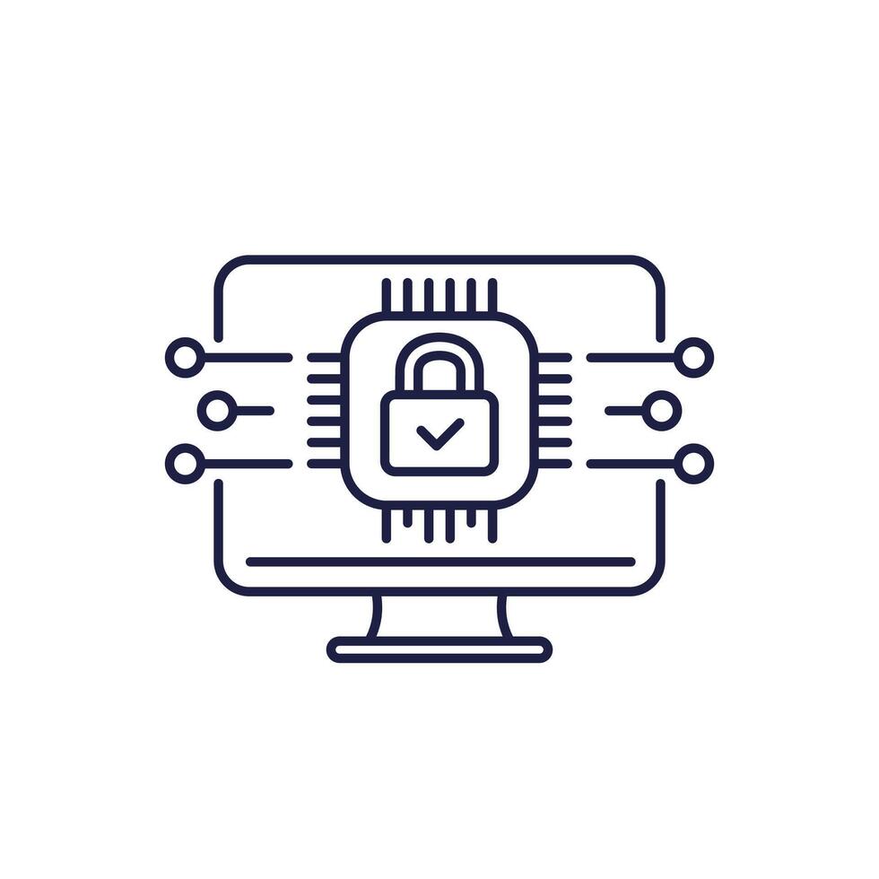 Hardware encryption line icon with a computer vector