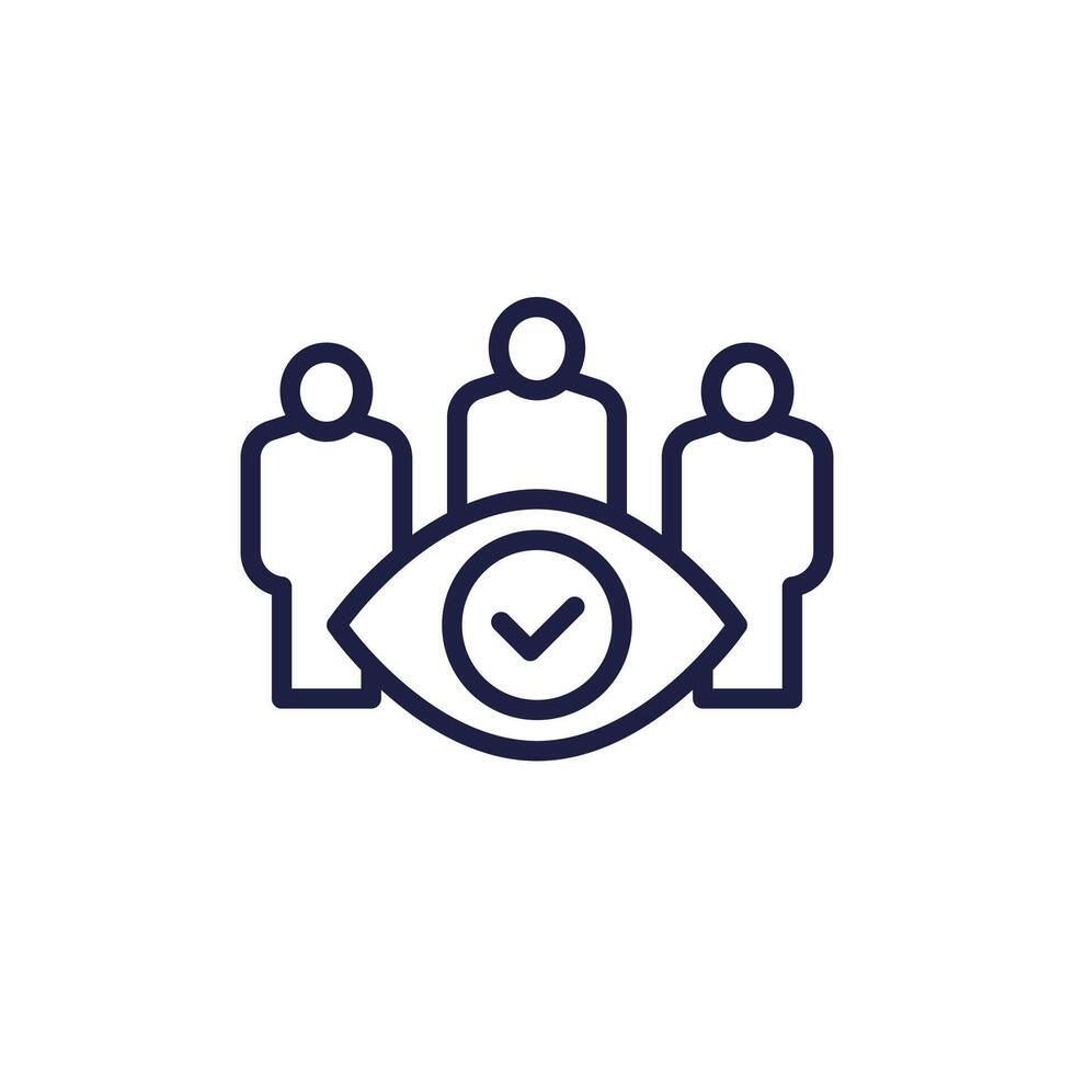 monitoring group icon with people, line vector