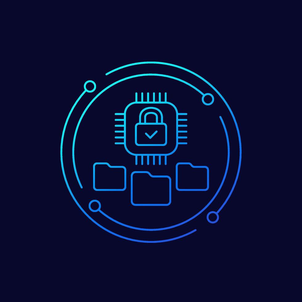 Hardware encryption of data icon, linear design vector