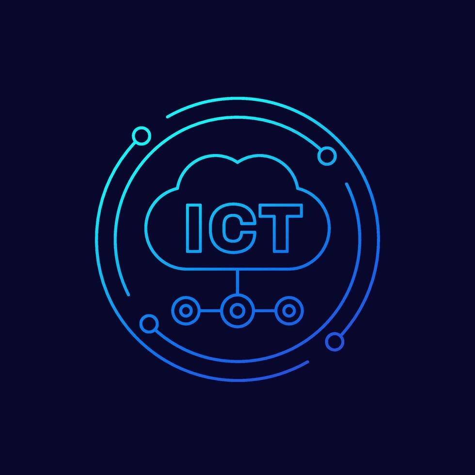 ICT icon with cloud, Information and communications technology, linear design vector