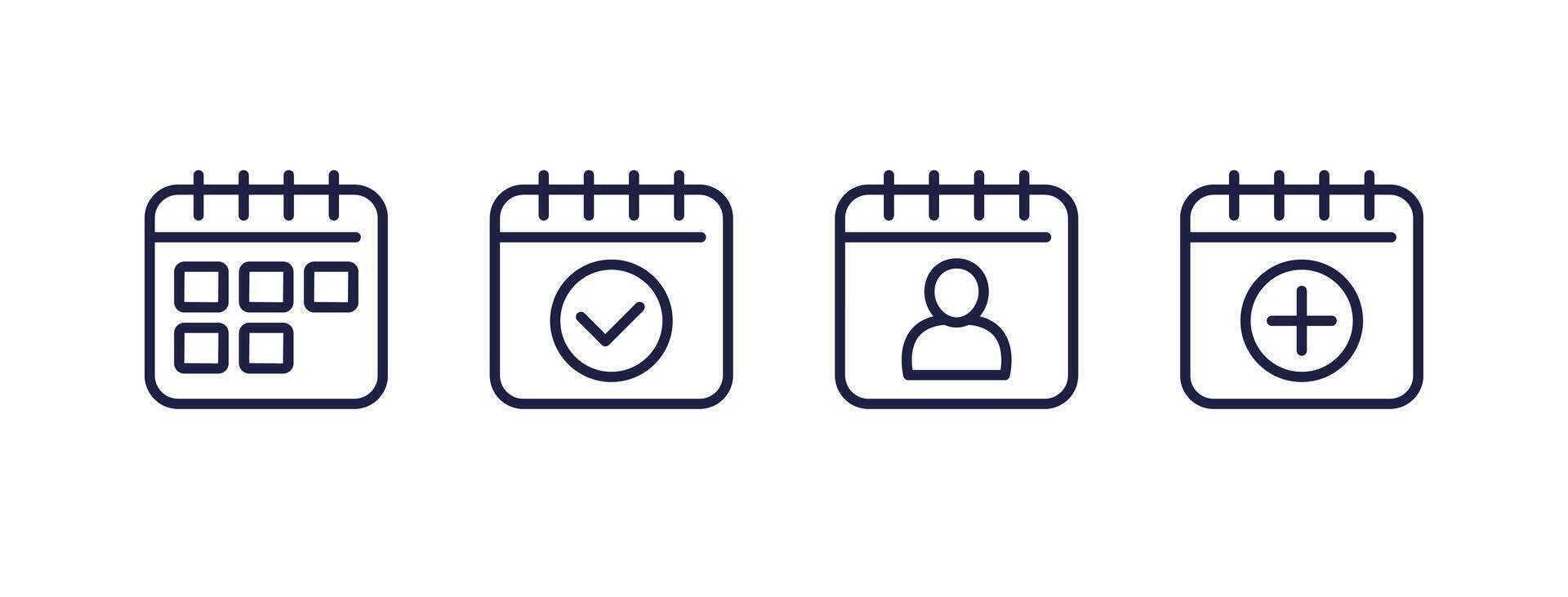 calendar and schedule line icons on white vector