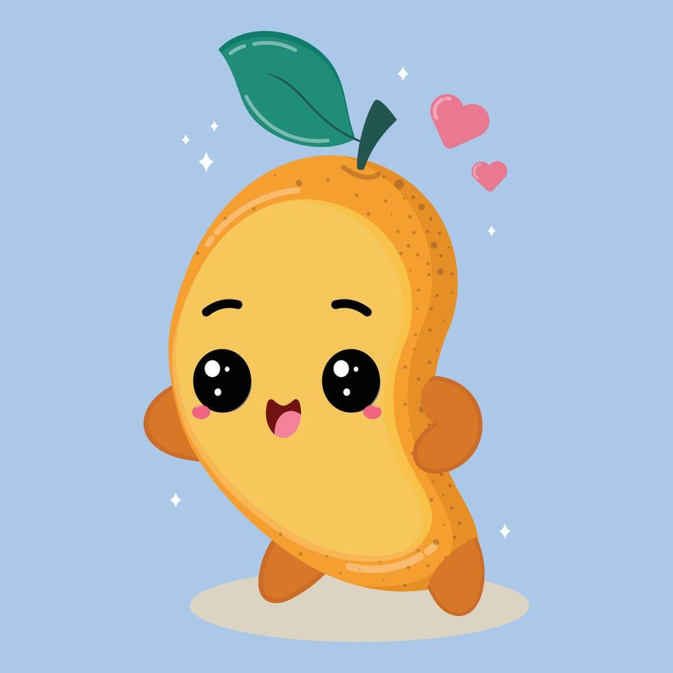Cute And Happy Cartoon Mango Fruit Clipart Illustration vector