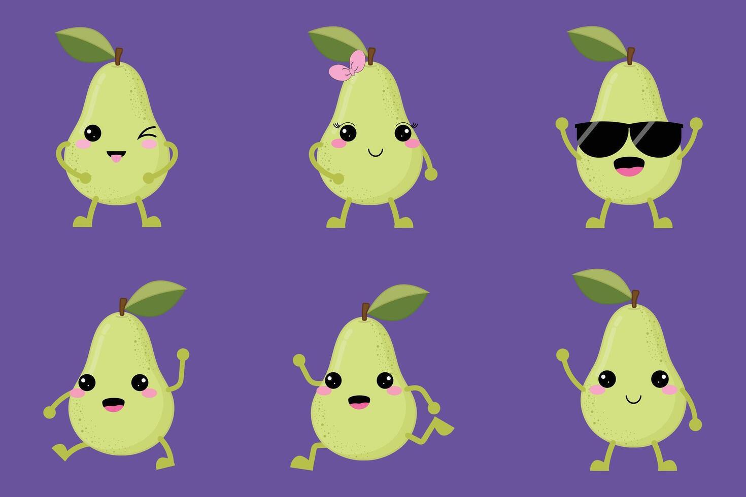 Fresh And Cute Cartoon Pear Fruit Collection vector