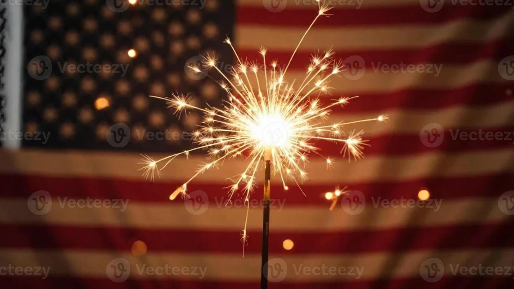 Cinematic Celebration with Sparklers on American flag background. Generated photo