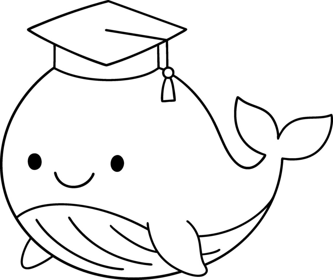 Cute whale wearing graduation cap, symbolizing achievement and celebration vector