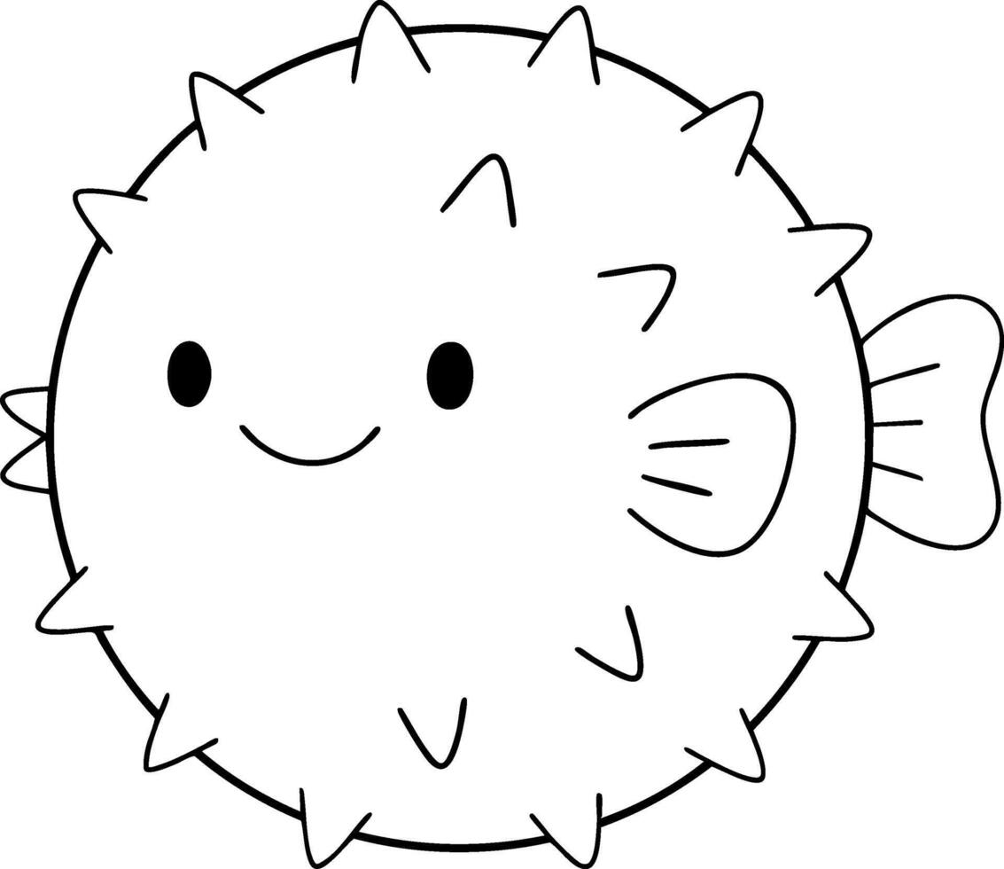 Cute puffer fish illustration with smiling face and spiky texture, perfect for kids designs vector