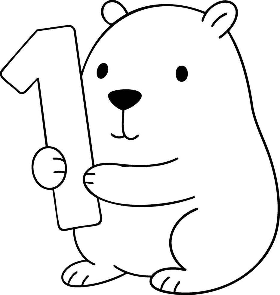 Cute capybara holding number one, perfect for educational themes and children content vector