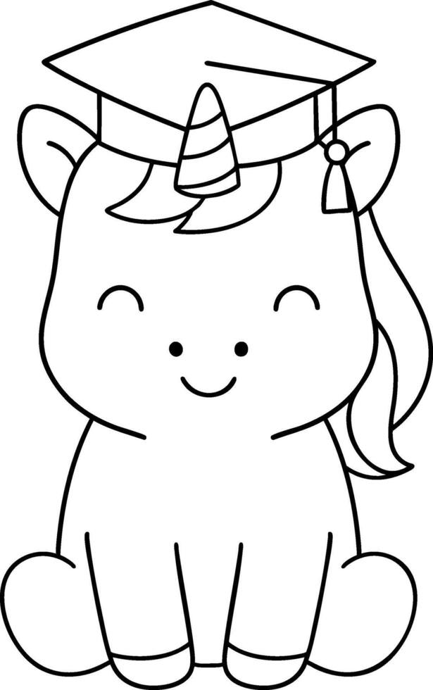 Cute unicorn wearing graduation cap, symbolizing achievement and celebration vector