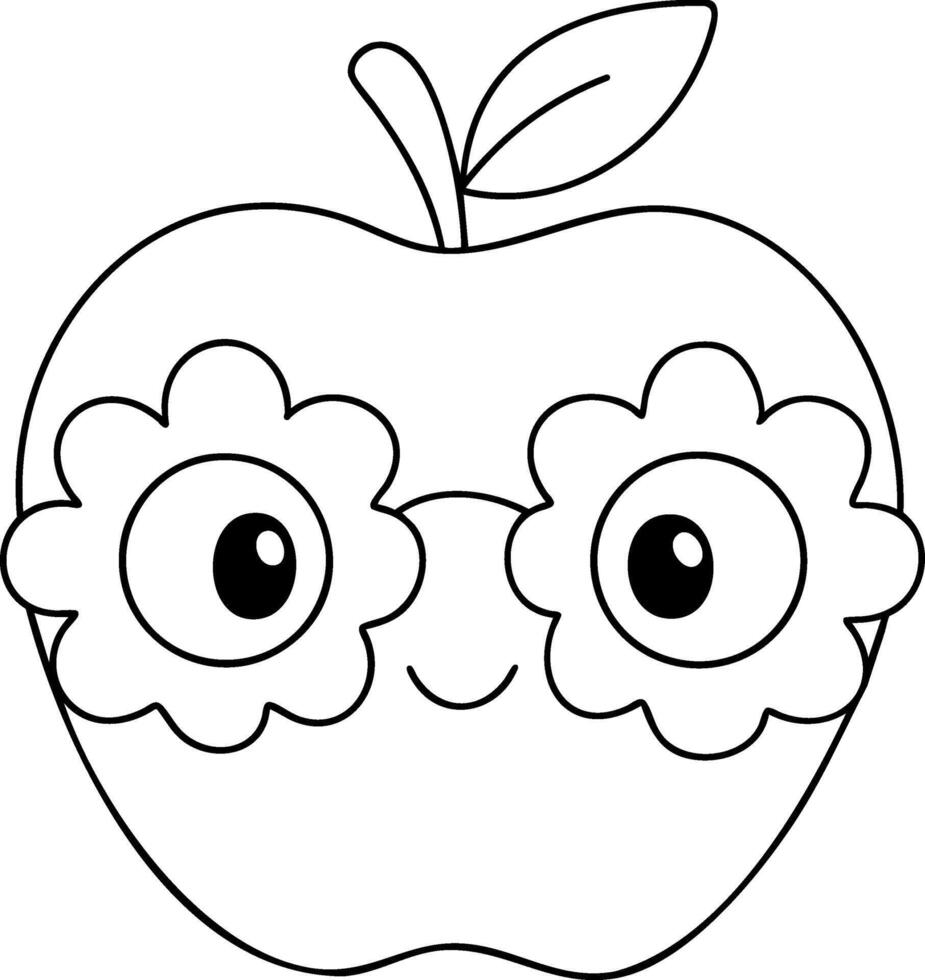 Cute apple character with flower glasses, smiling and cheerful vector