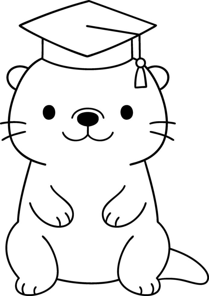 Cute Otter animal wearing graduation cap, symbolizing achievement and celebration vector