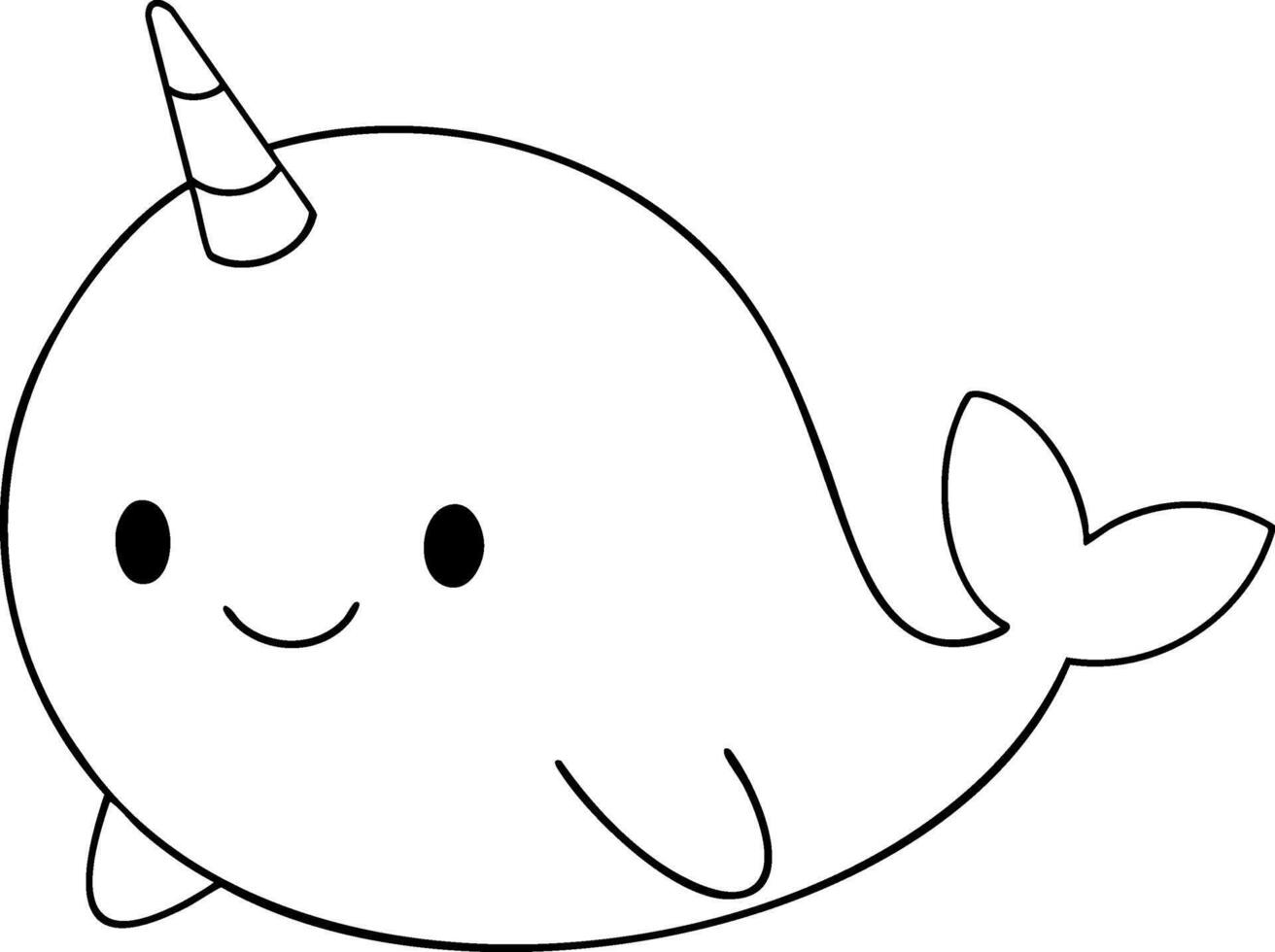 Cute narwhal with smiling face and unicorn like horn, perfect for children illustrations vector