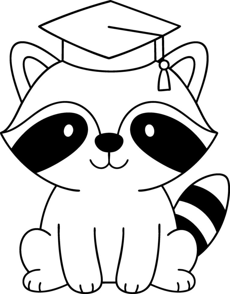 Cute raccoon wearing graduation cap, symbolizing achievement and celebration vector