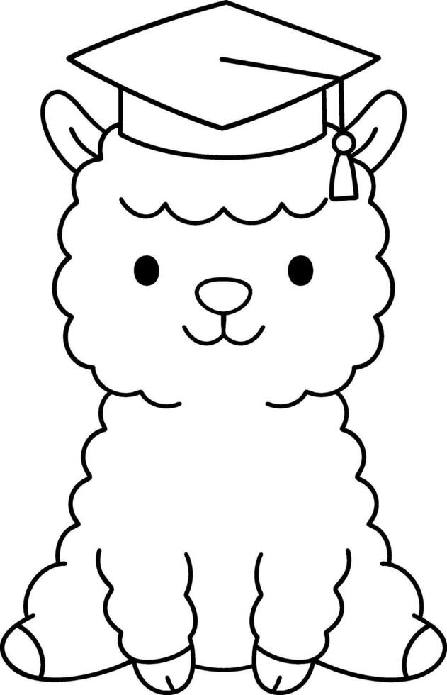 Cute alpaca animal wearing graduation cap, symbolizing achievement and celebration vector