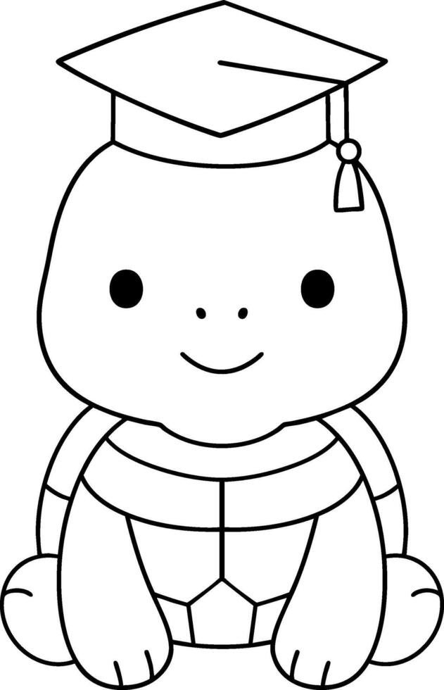 Cute Turtle animal wearing graduation cap, symbolizing achievement and education vector
