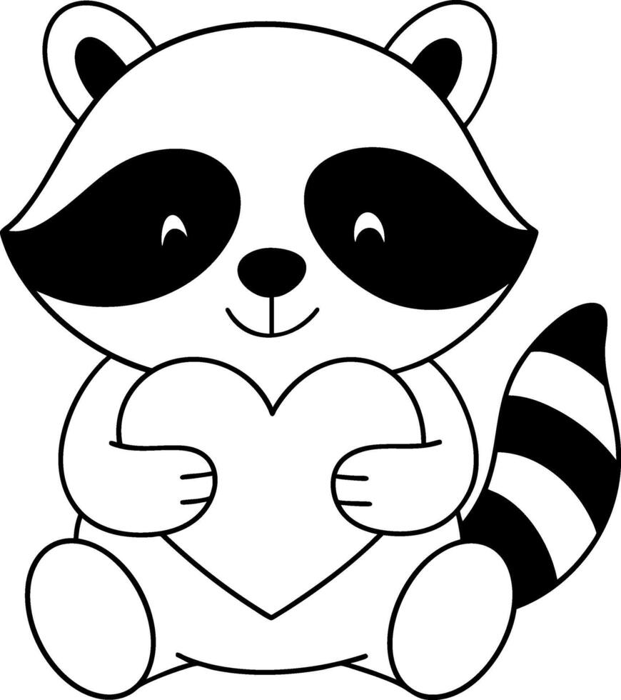 Cute raccoon holding heart, expressing love and joy in playful design vector