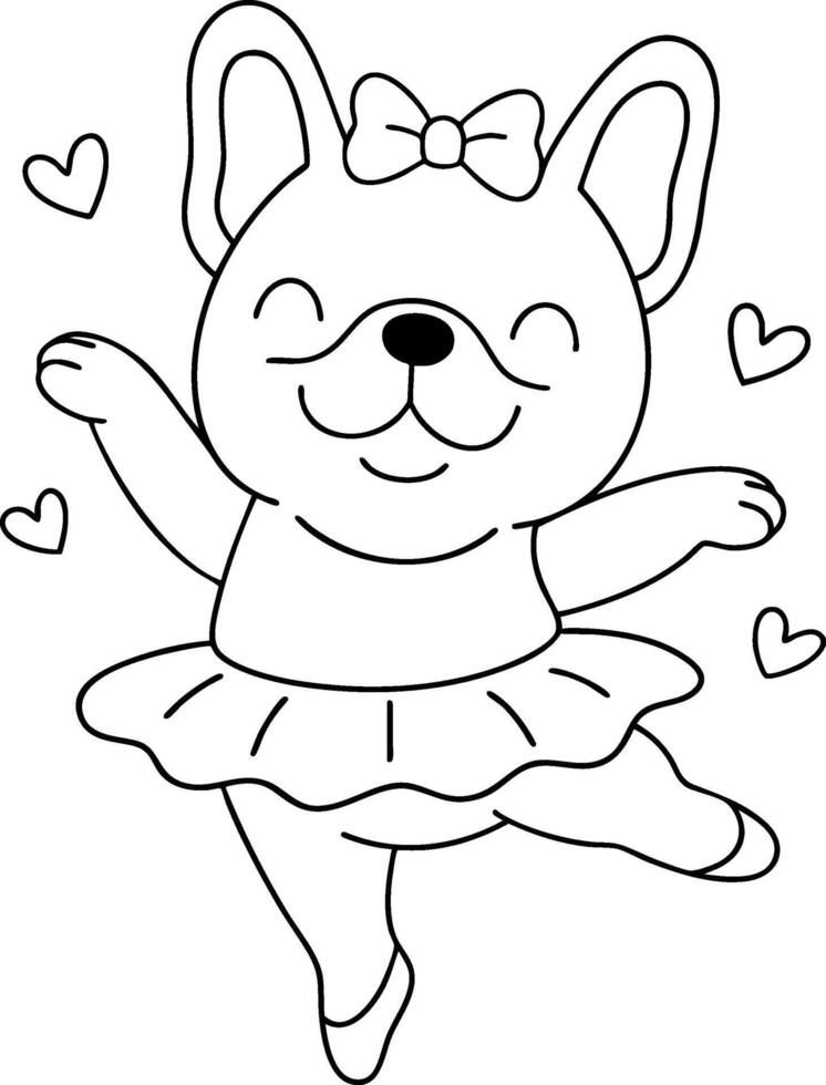 Cute French bulldog dancing in ballet outfit, spreading joy and love with hearts around vector
