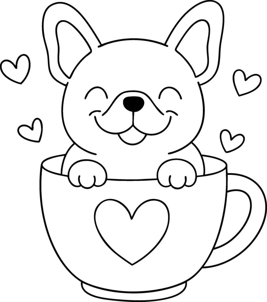 Cute French bulldog in cup with hearts, radiating joy and warmth vector