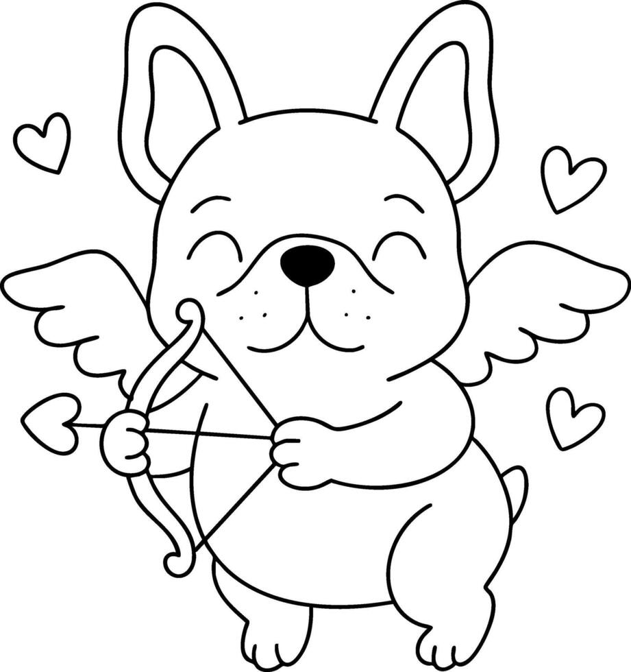 Cute Frenchie with wings holding bow and arrow, spreading love and joy vector