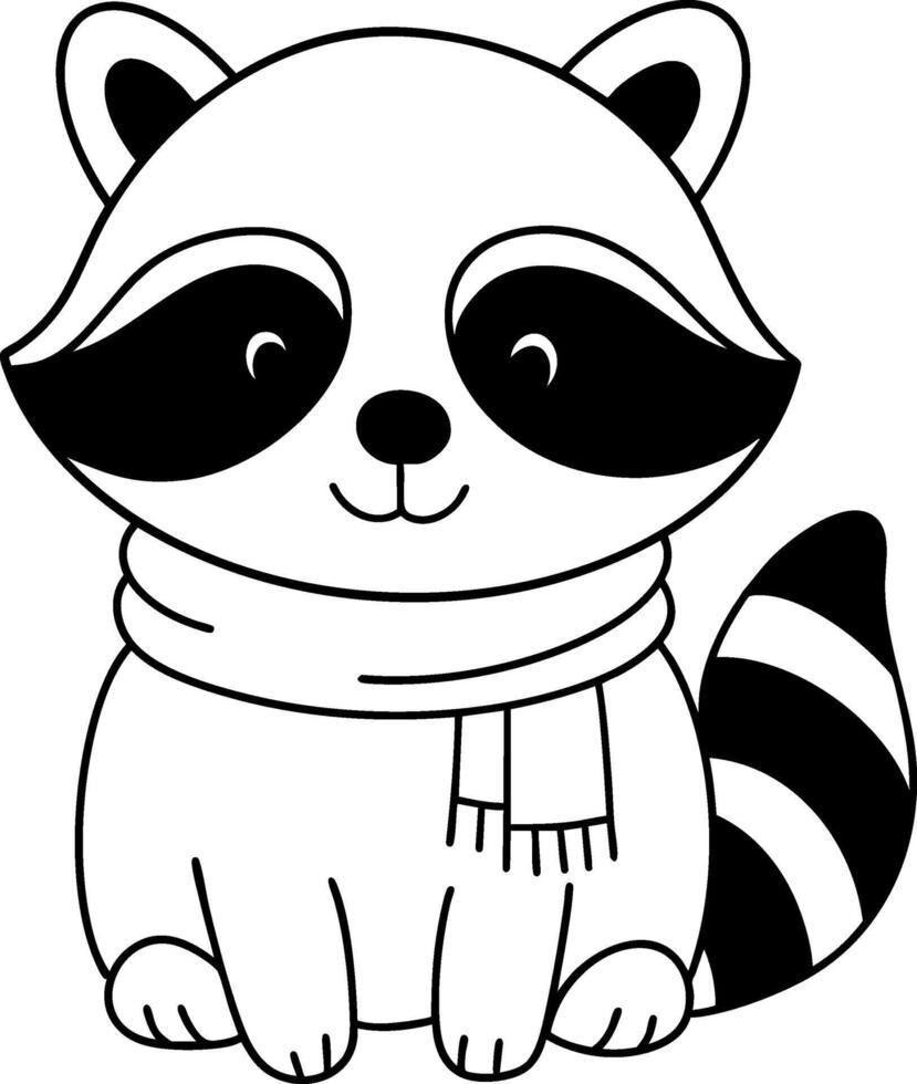 Cute raccoon wearing scarf, smiling happily, perfect for children illustrations vector