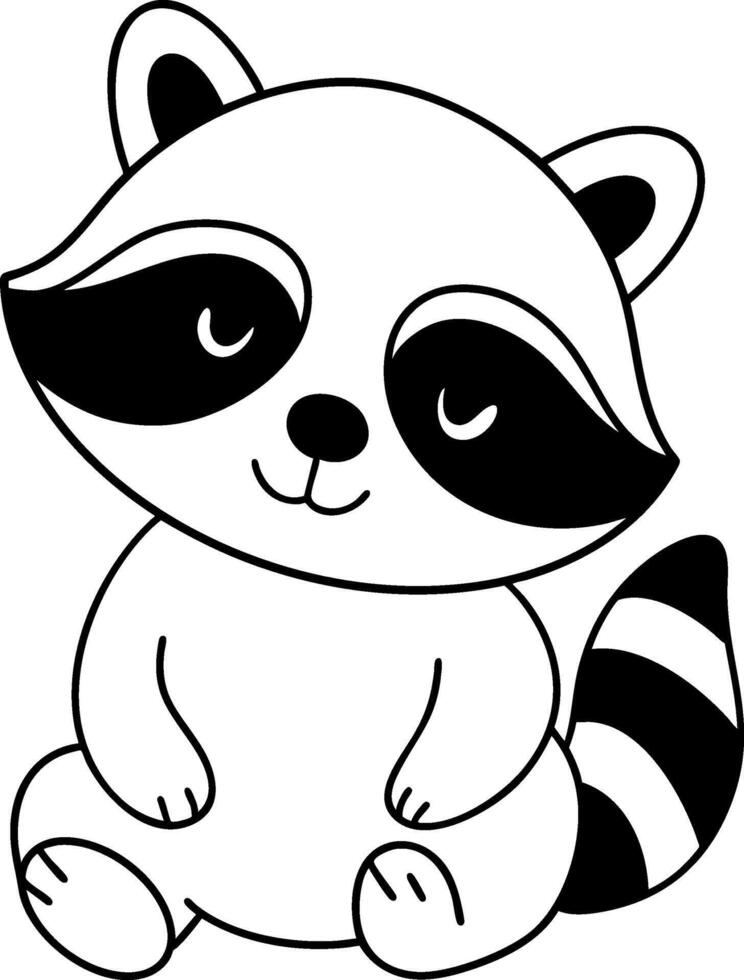 Cute raccoon character with joyful expression, sitting comfortably and relaxed vector