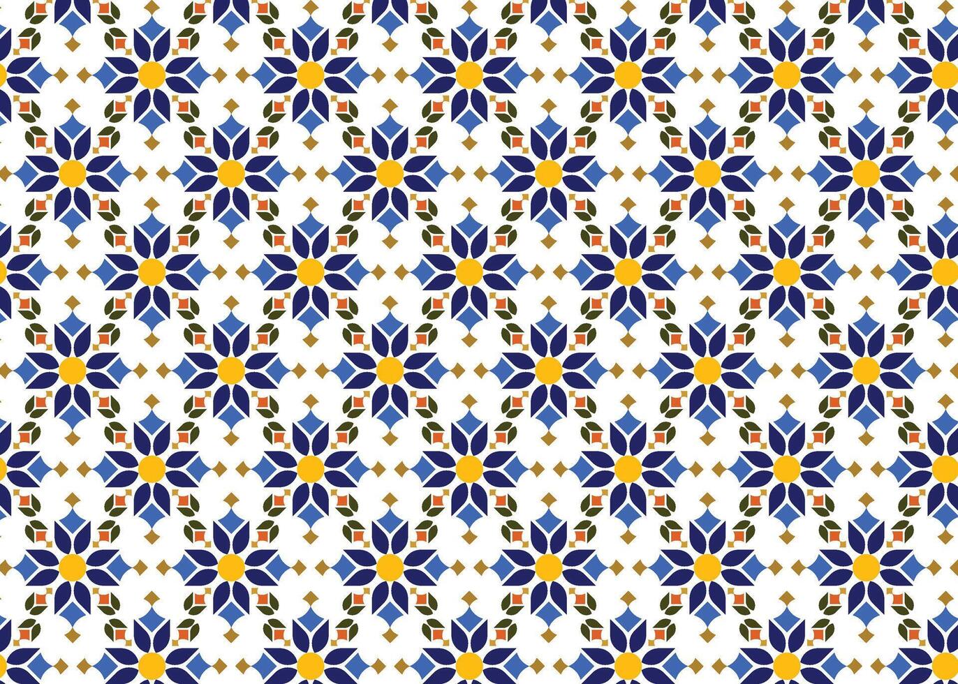 Seamless Geometric Floral Pattern with Islamic Art Influence vector