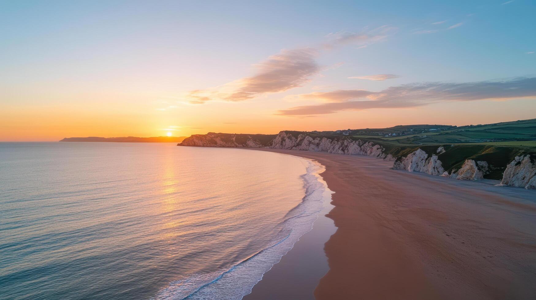 The sun sets over the beach at the edge of the ocean photo